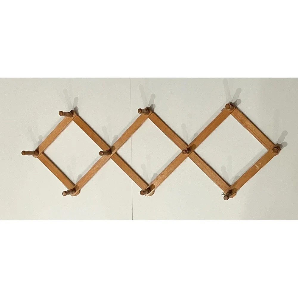Vintage Accordion Peg Rack – Expandable Wood Wall Hanger Entryway Storage